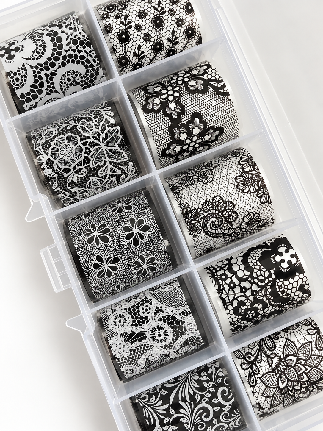 Boîte papiers foils - dentelles noires et blanches
