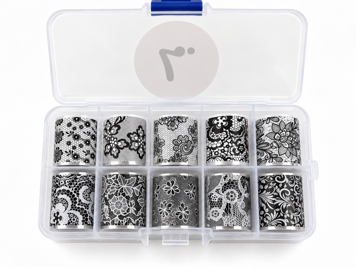 Boîte papiers foils - dentelles noires et blanches