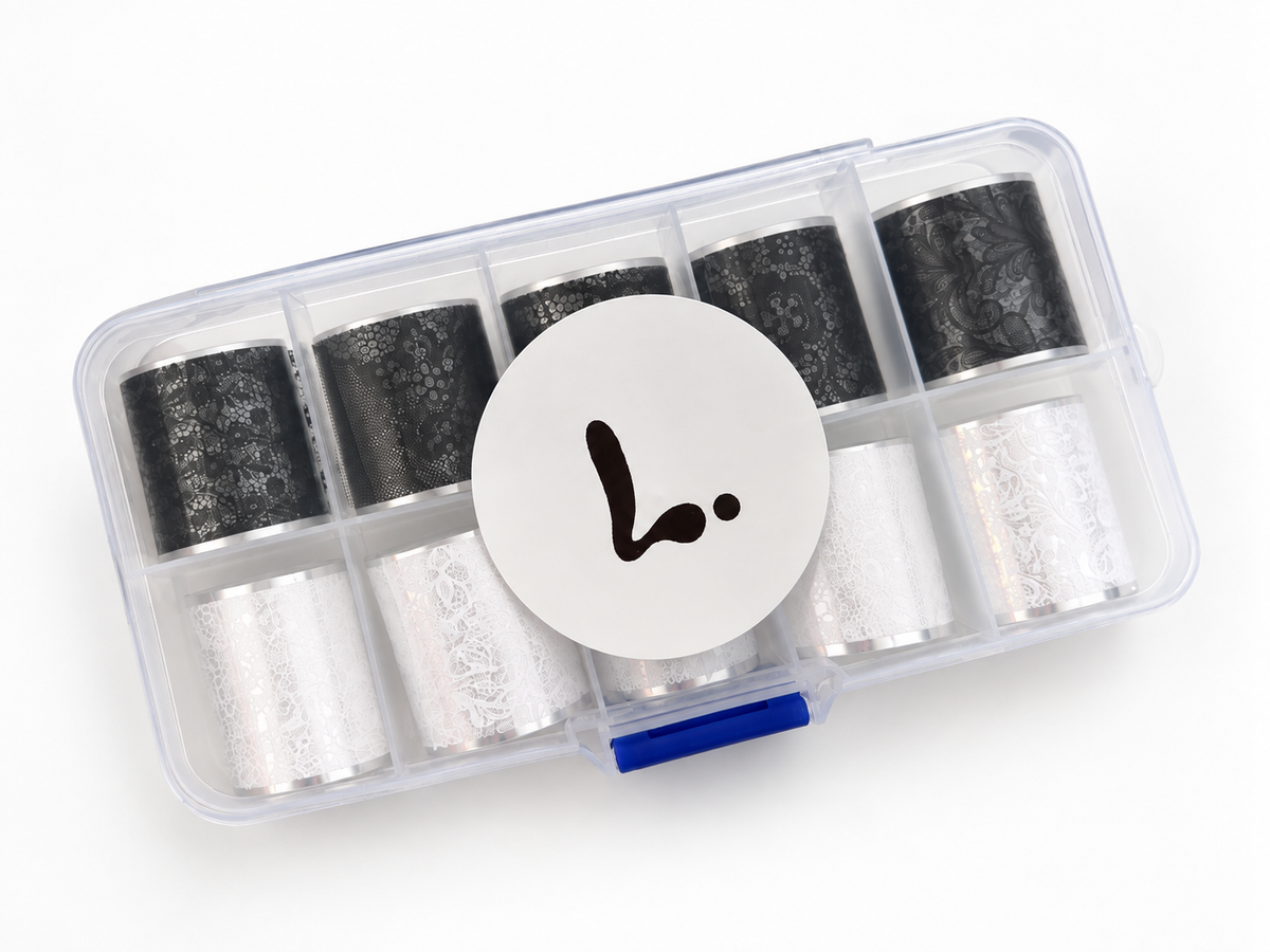 Boîte papiers foils - dentelles noires et blanches